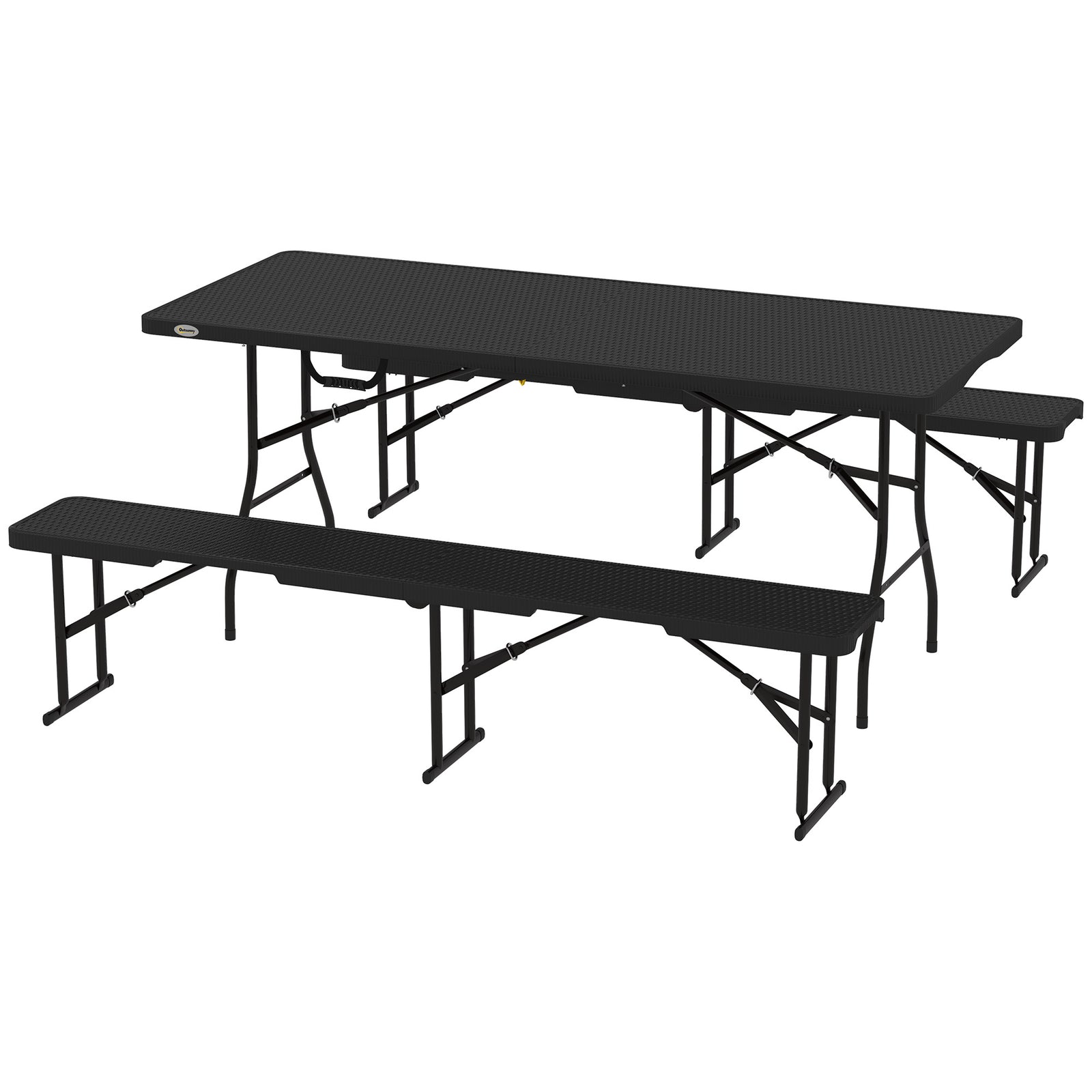 Rattan Effect Folding Picnic Table And Bench Set W/ Handles