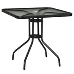 Square Patio Table, 76x76cm Glass Top W/ Umbrella Hole