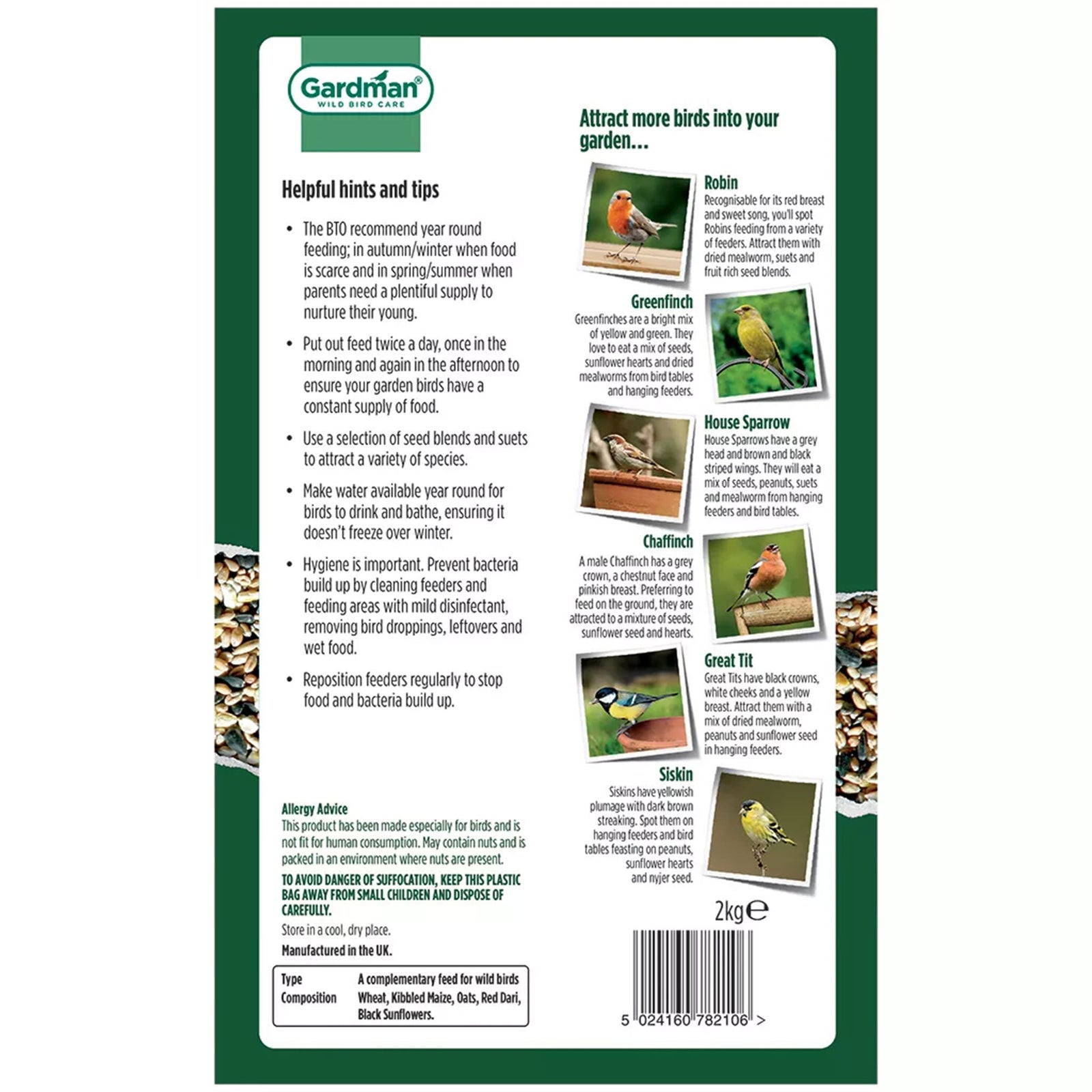 Wild Bird Care Seed Mix - Bto Endorsed, Sunflower-enriched | 4kg