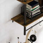 Wall Shelf Unit With 4 Hooks For Living Room | One Size | Brown