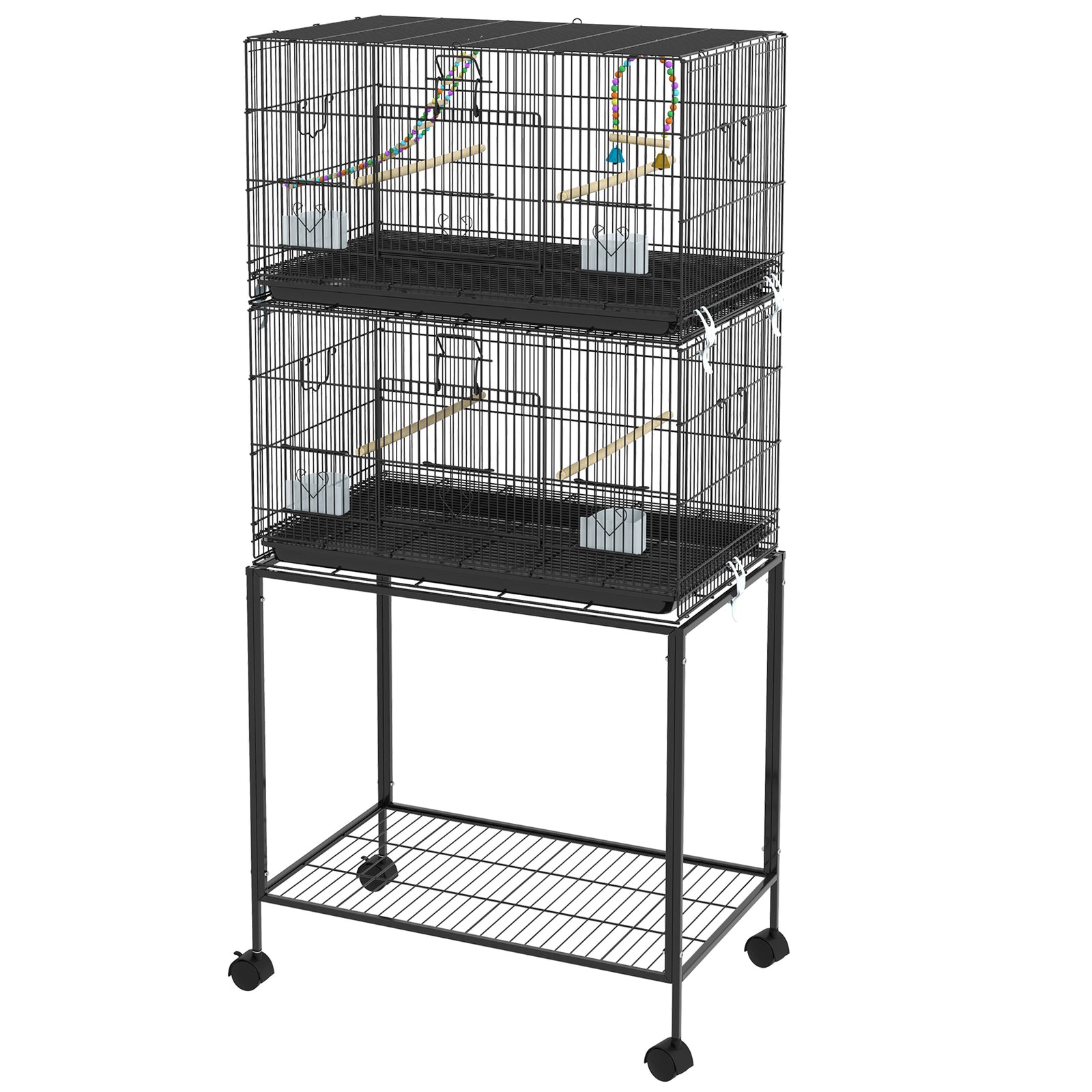 Two-tier Bird Cage On Wheels W/ Stand, For Canaries