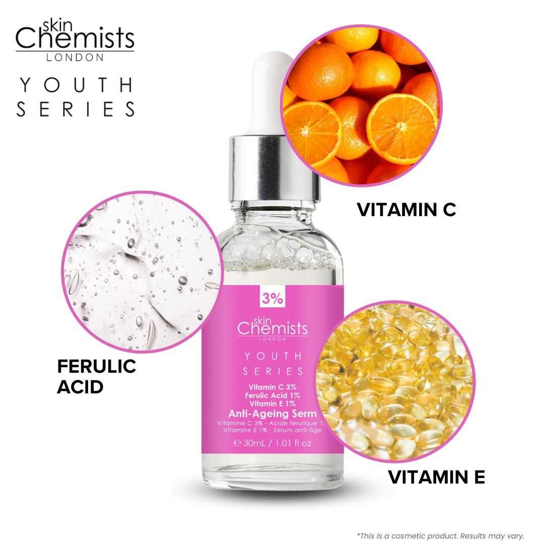 skinChemists Anti-ageing Advanced Serum Vitamin C 3%, Ferulic Acid 1%, Vitamin E 1% 30ml For Brightening And Radiance