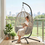 Hanging Egg Chair, Rattan Swing Chair With Stand | Light Grey
