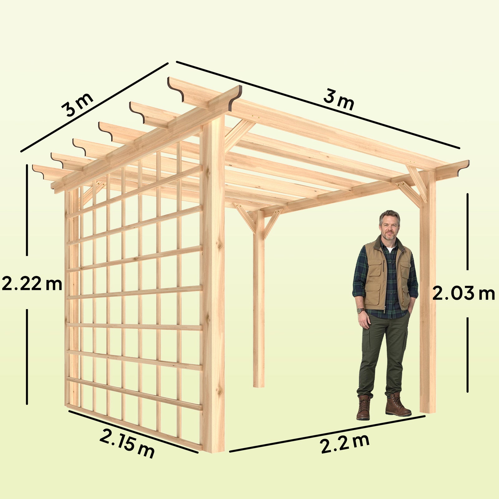 Outsunny 3 X 3 M Wooden Pergola Gazebo Arch With Trellis, Nature Wood Finish