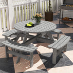 8 Seat Outdoor Wooden Picnic Table With Bench, Parasol Hole