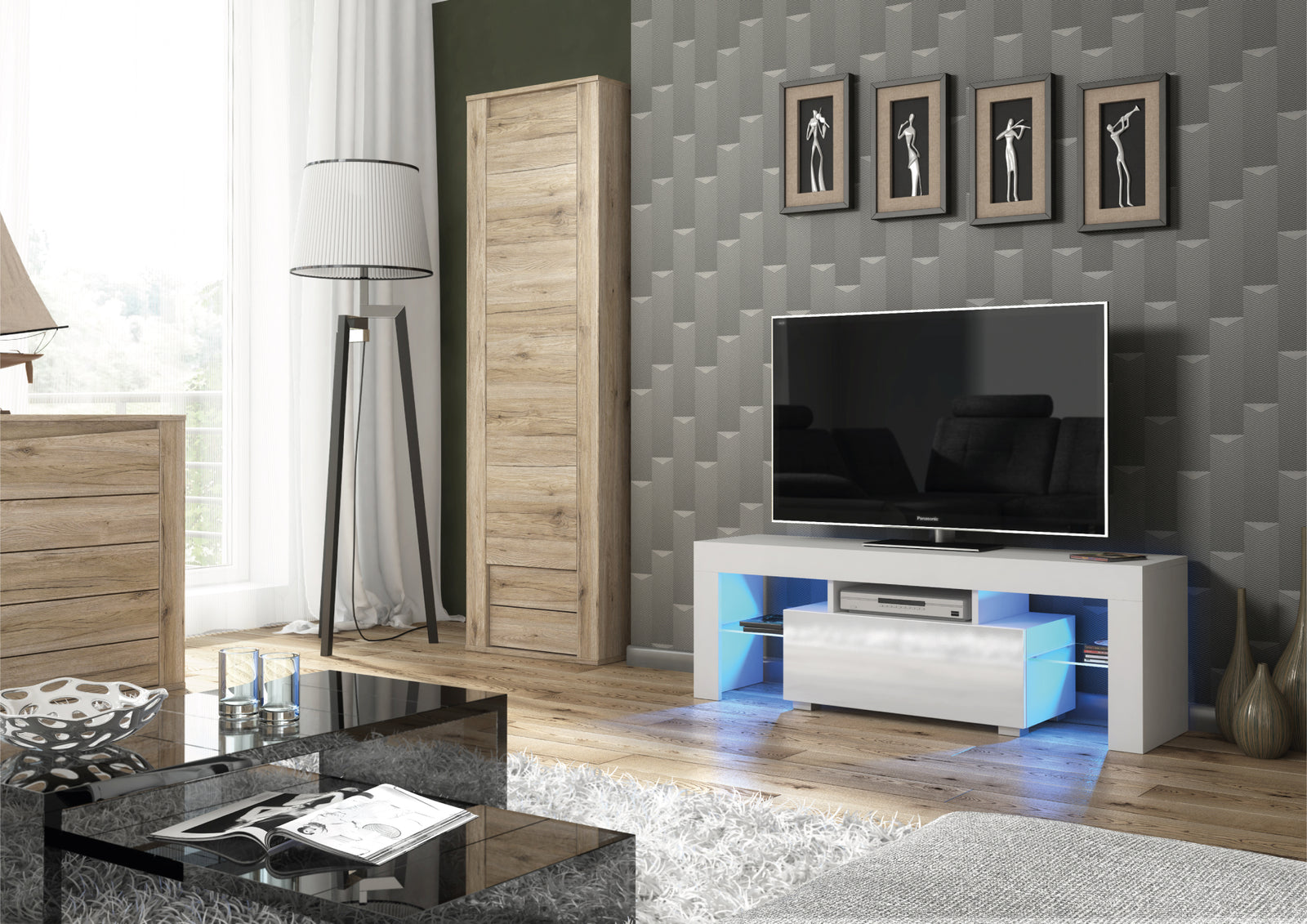 Floe Tv Unit 130cm With Led Lights | White