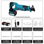 Cordless Reciprocating Saw Set For Wood Metal 2 Battery Safety Goggle | Blue