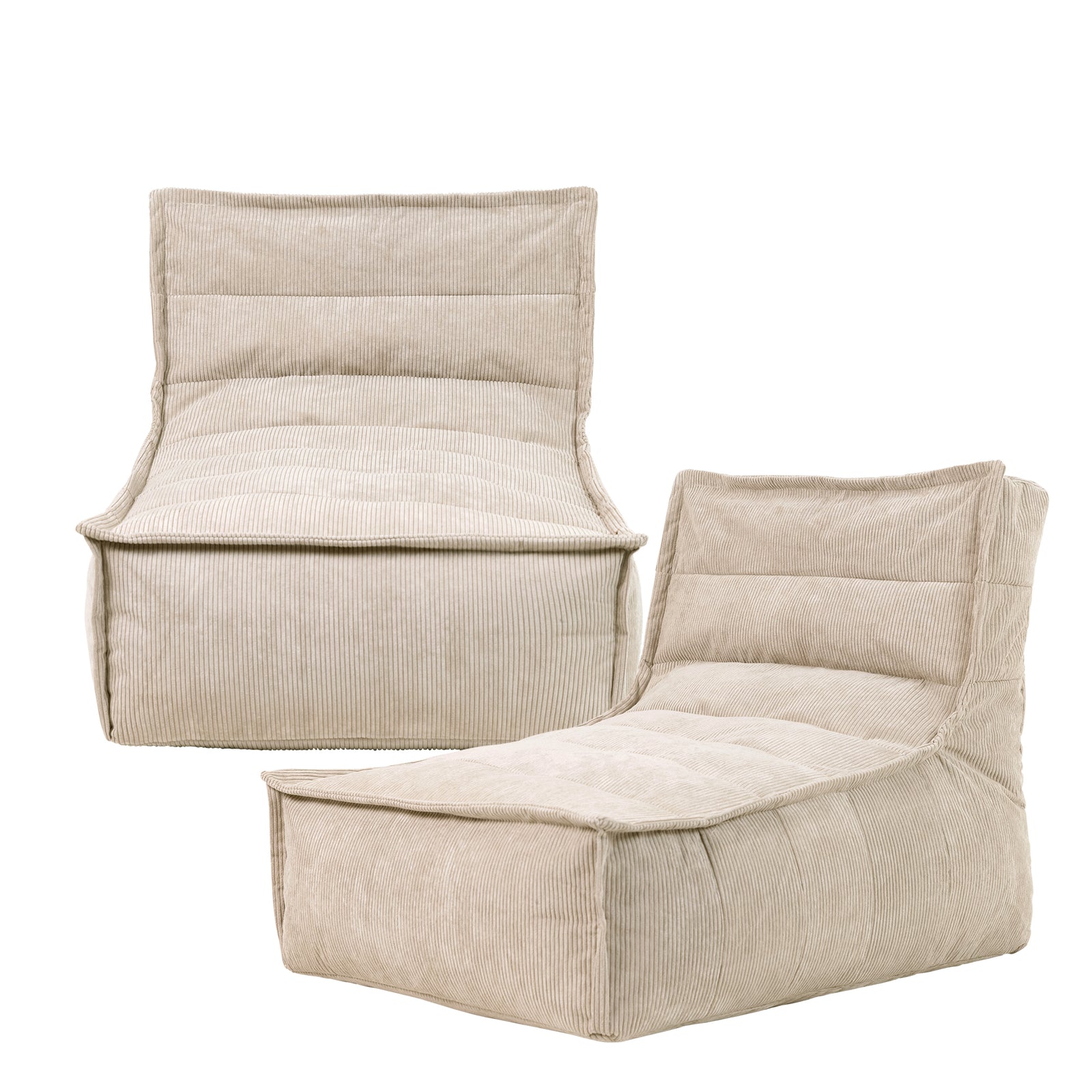 Otto Natural Cord Lounger Set Of 2 Bean Bag Chair, Natural