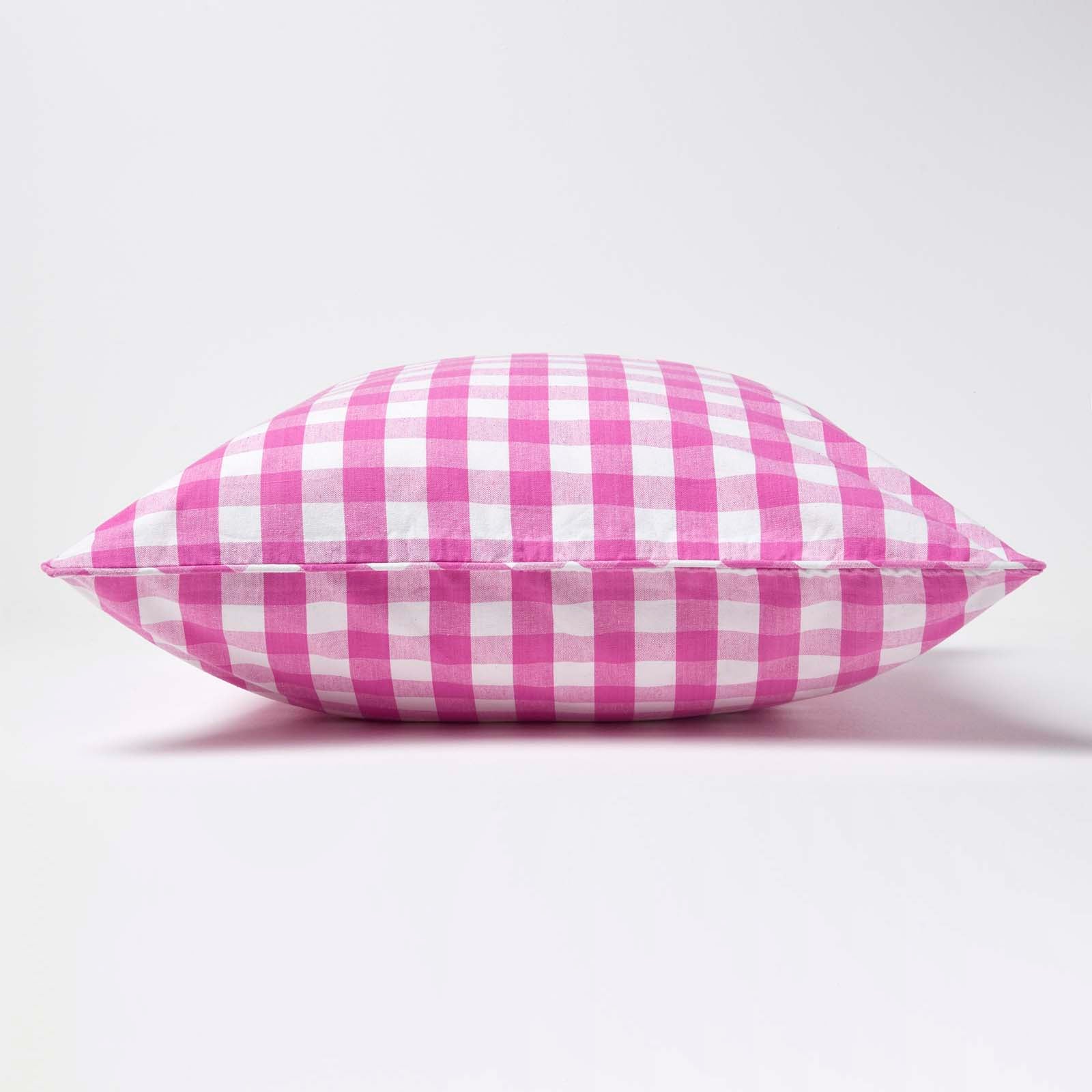 Block Check Cotton Gingham Cushion Cover | 60cm x 60cm | Pink