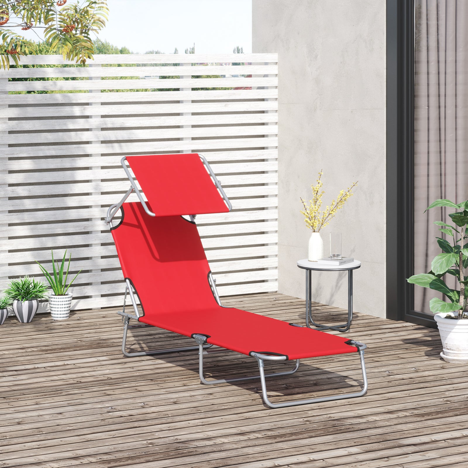 Reclining Sun Lounger Folding Recliner Garden Chair | Set of 1 | Red