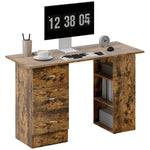 120cm Computer Desk, Study Table With 3 Shelf & Drawers | Brown