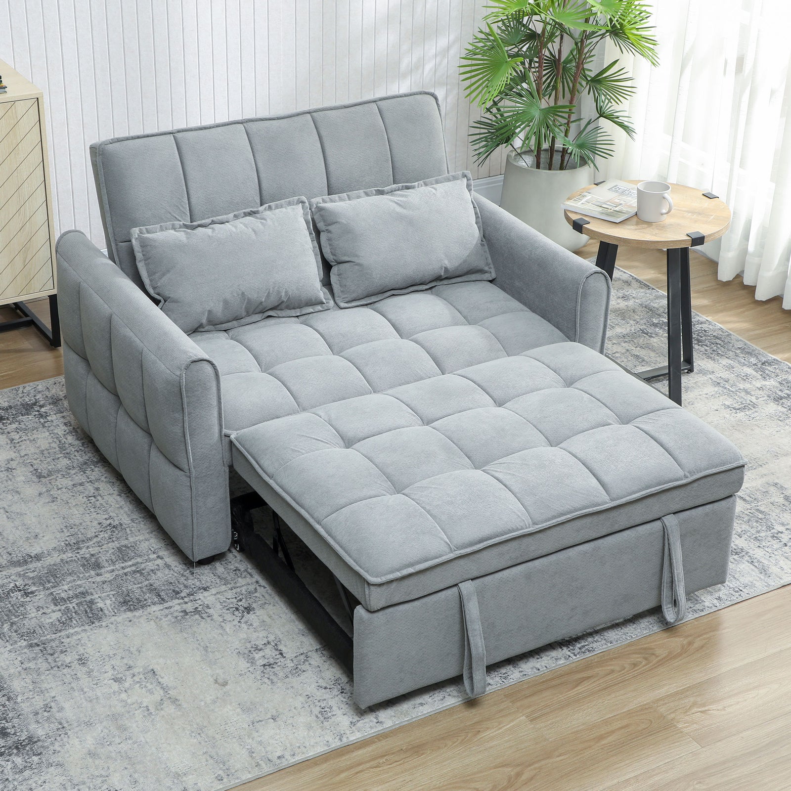 2 Seater Sofa Bed, 3-in-1 Sleeper Sofa With Adjustable Backrest | Grey
