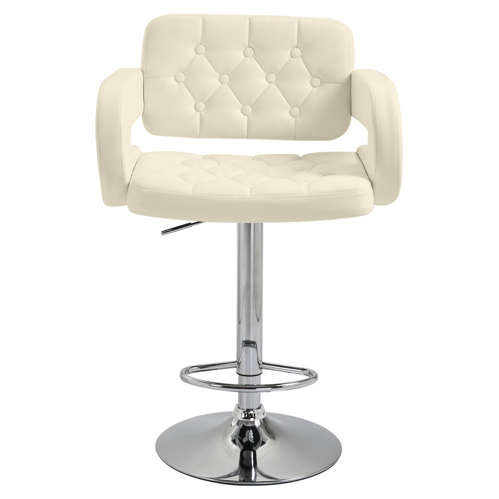 Adjustable Height Barstool Steel Pole Pu Leather | Beige