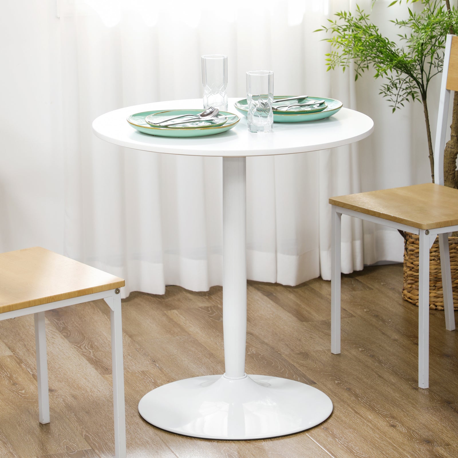 Round Dining Table, Modern Kitchen Table With Steel Base | White