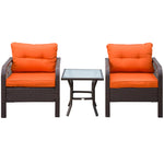 3pc Patio Rattan Wicker Bistro Set Conversation Furniture | Orange