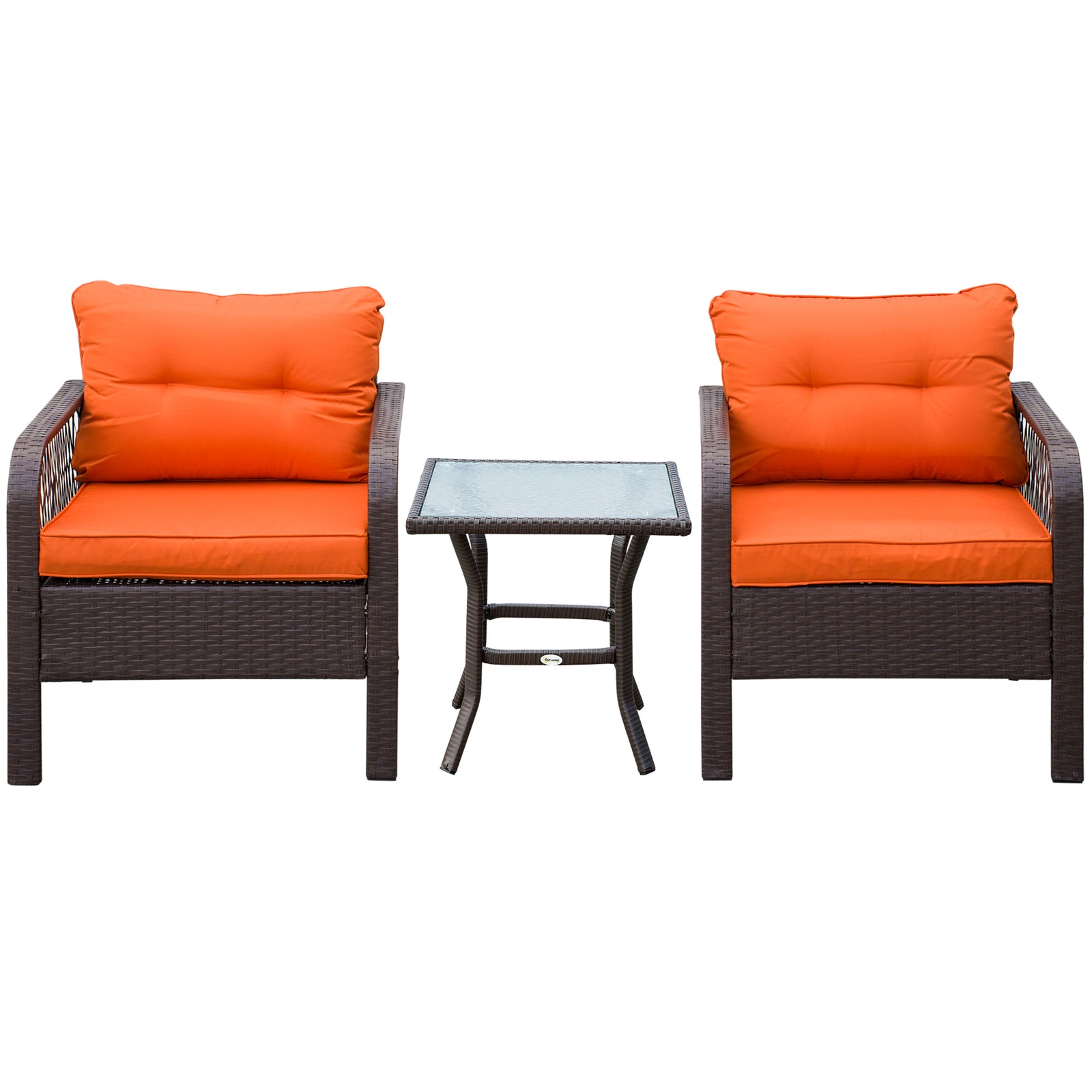 3pc Patio Rattan Wicker Bistro Set Conversation Furniture | Orange