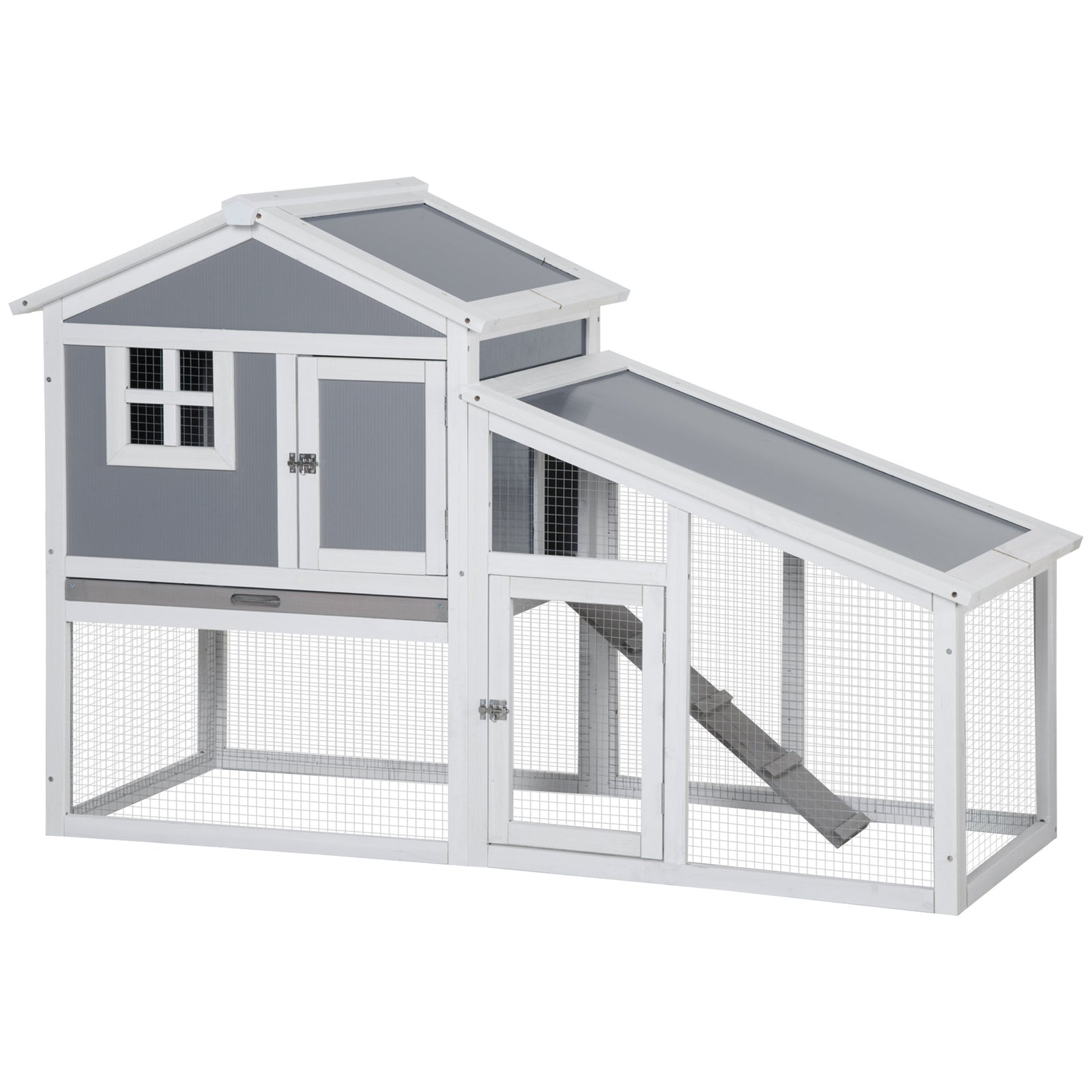 Two-tier Rabbit Hutch W/ Sunlight Panel Roof, Slide-out Tray 
Grey