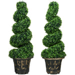 Set Of 2 90cm Potted Artificial Topiary Spiral Boxwood Trees