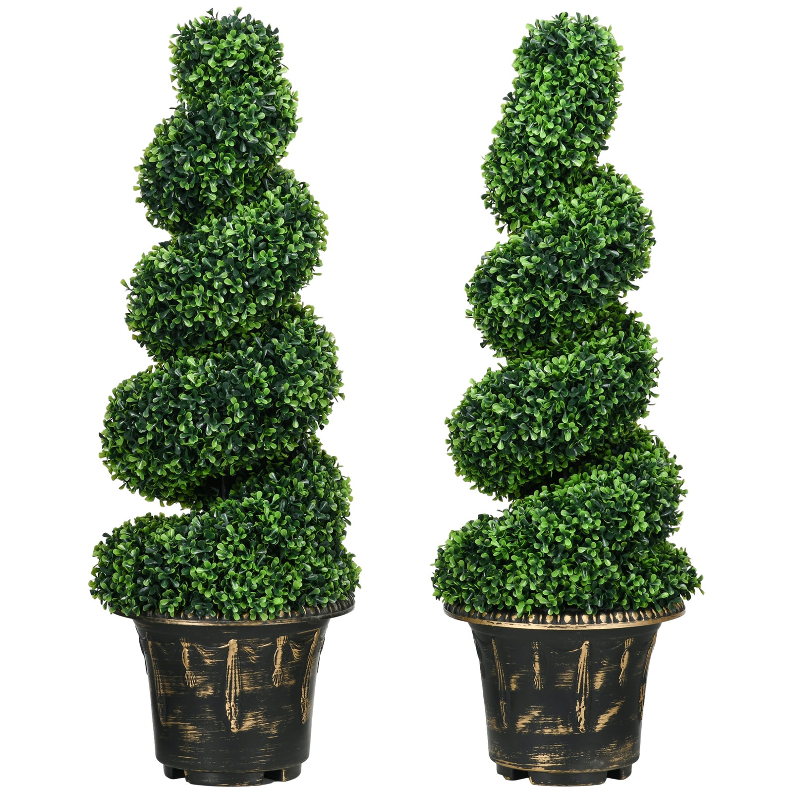 Set Of 2 90cm Potted Artificial Topiary Spiral Boxwood Trees