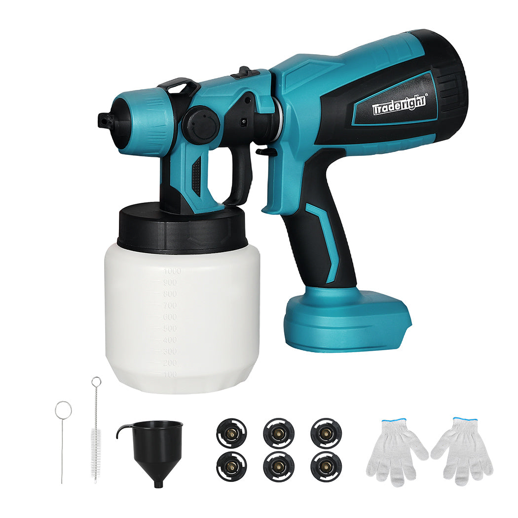 Cordless Paint Sprayer 18v Electric Spray Gun 1000ml Hvlp 6 Nozzles | Blue