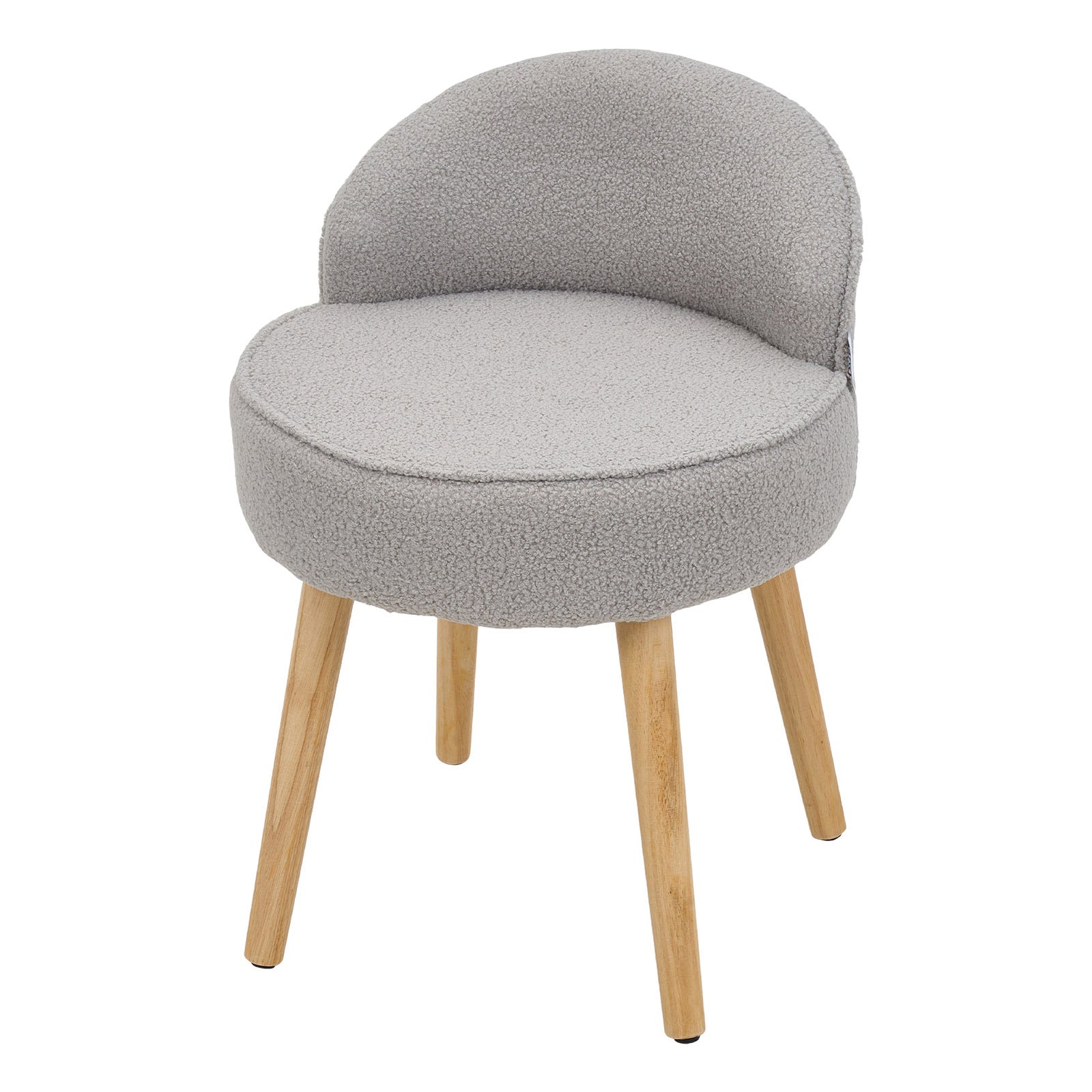 Teddy Fleece Dressing Table Stool With Rubberwood Legs | Grey