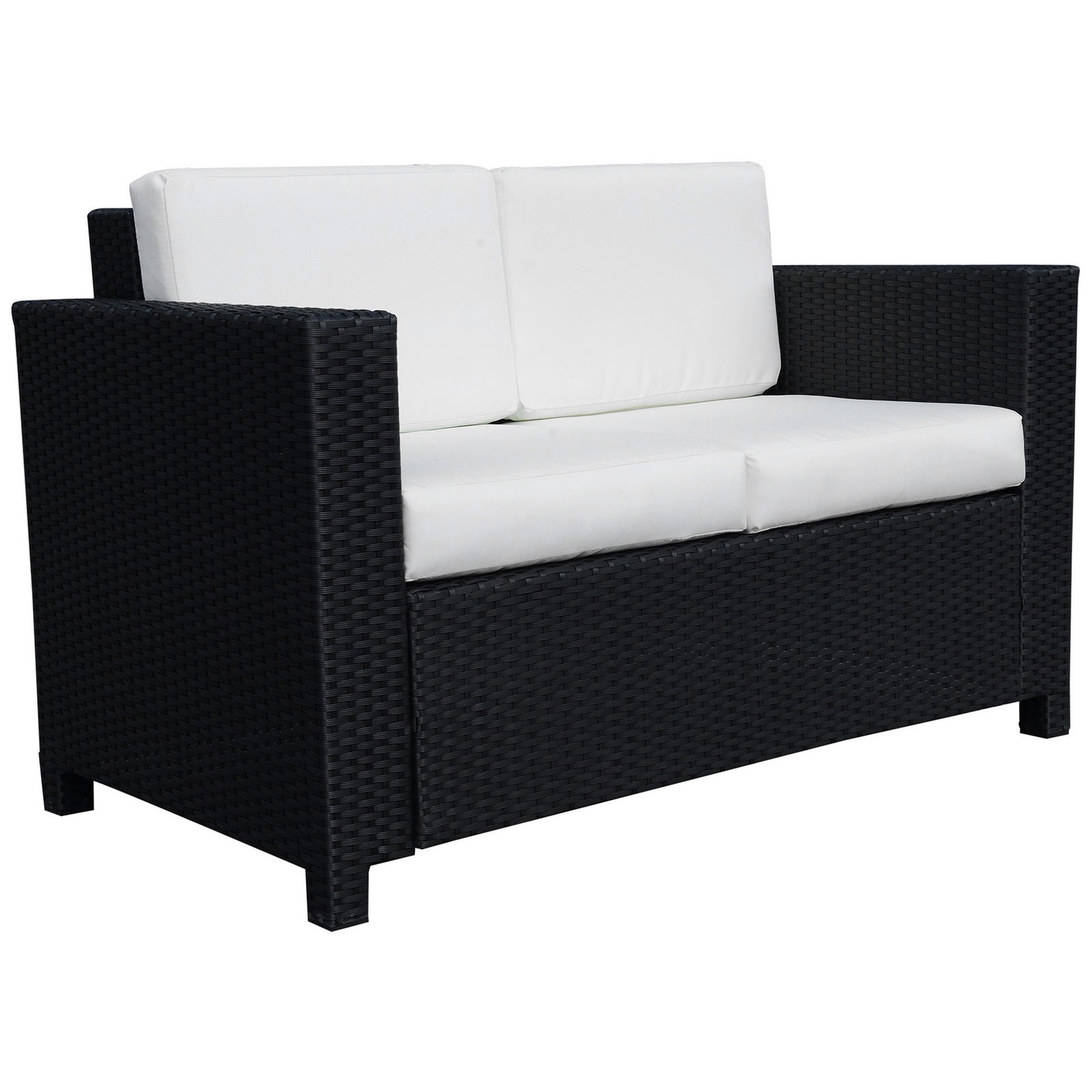 Rattan Wicker 2-seat Sofa Loveseat Padded Garden Furniture | Black
