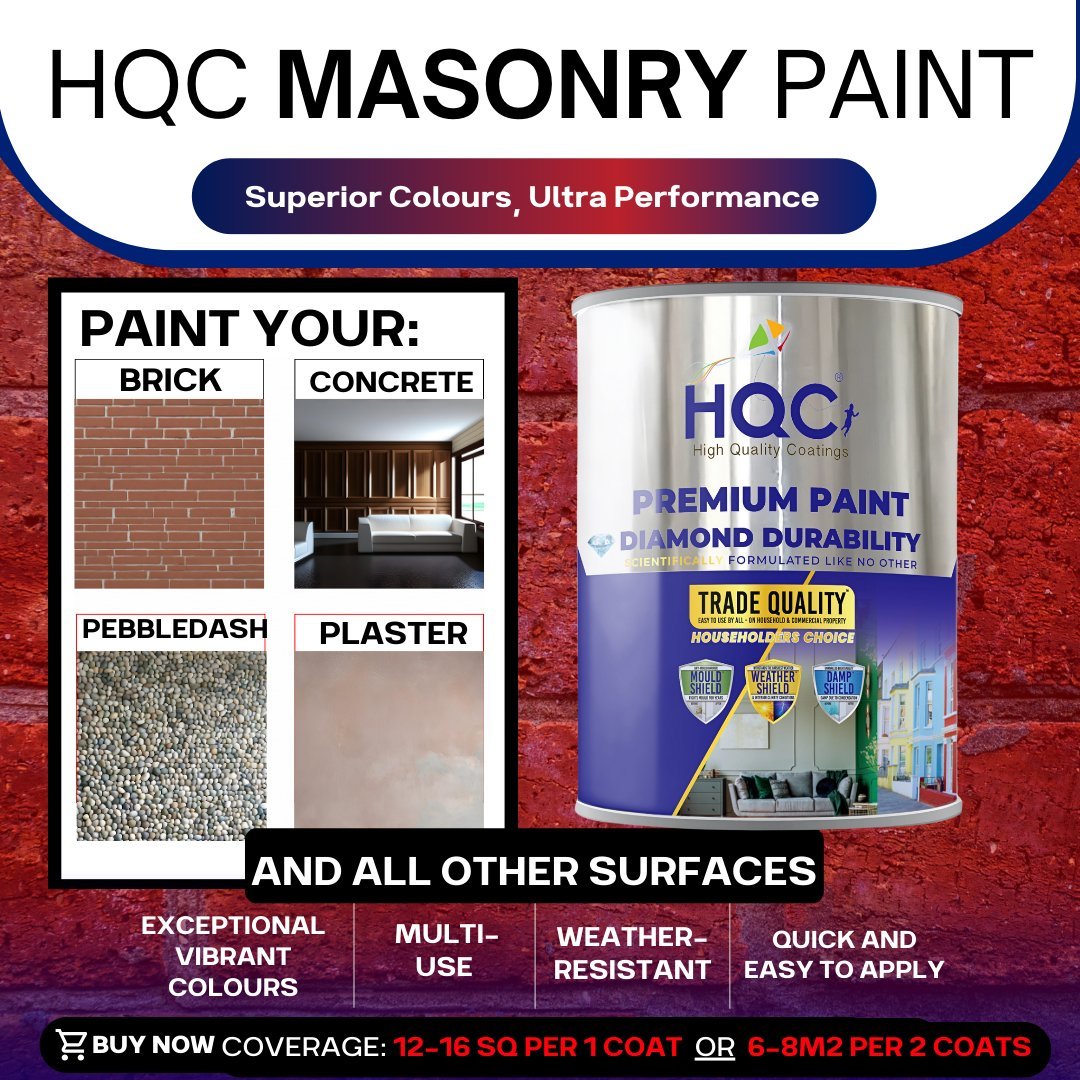 HQC Paint Touch Up Paint - Repairs & Covers Brick, Concrete, Pebbledash & Plaster