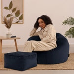 Aurora Velvet Bean Bag & Pouffe Chair & Pouffe Set | Midnight Blue