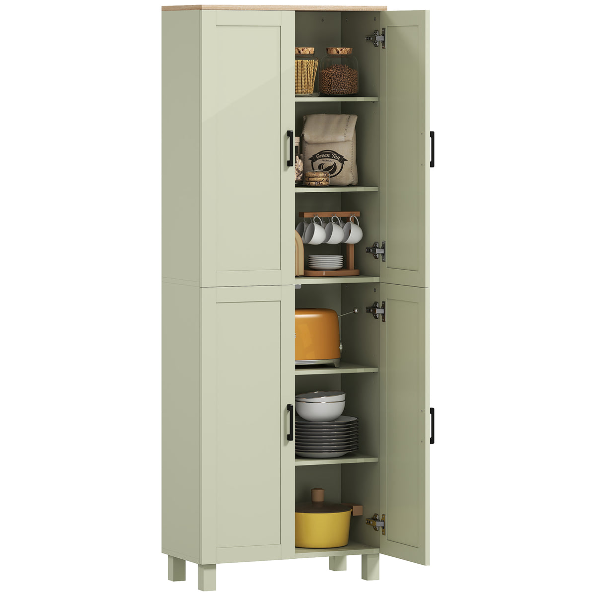 HOMCOM Modern Kitchen Cupboard Storage Cabinet With 6 Shelves, Green
