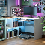 L-shaped Corner Desk With Keyboard Tray And Open Shelves, White