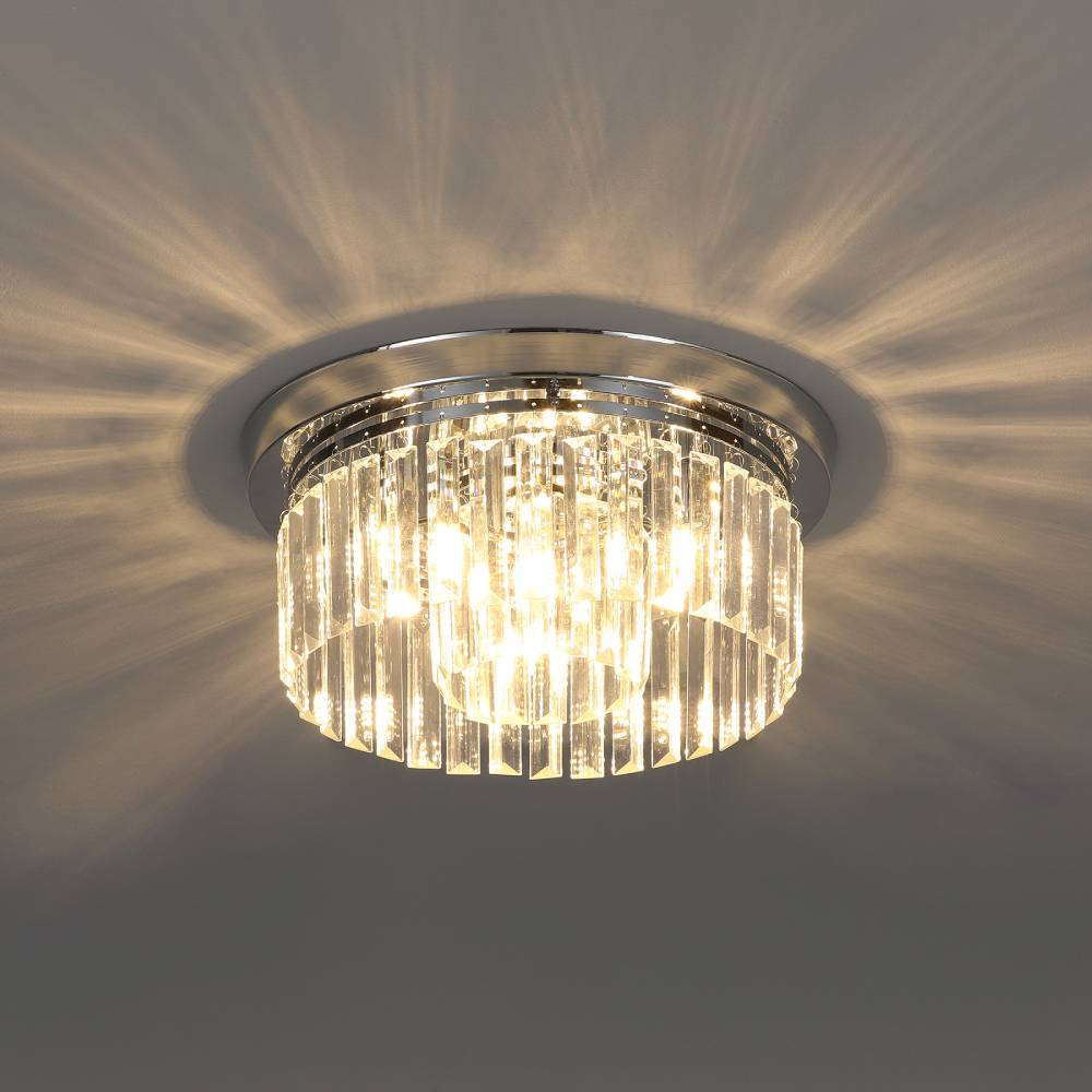 Modern Double Circle Crystal Chandelier Chrome Ceiling Light Droplet Crystal Shade Flush Mount Led Fixture | 35cm x 35cm