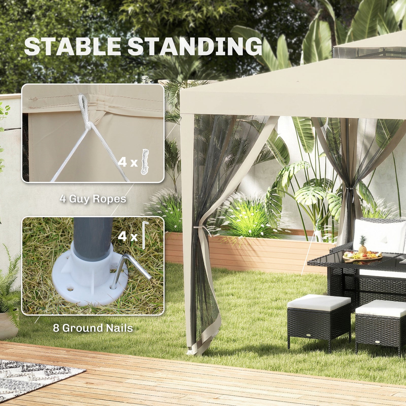 3 X 3 M Gazebo, Netting Party Tent W/ Double Tier Roof | Beige