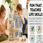 Kids Wooden Police Station Playset 3 Tier Dollhouse Role Play Pretend Toy Educational