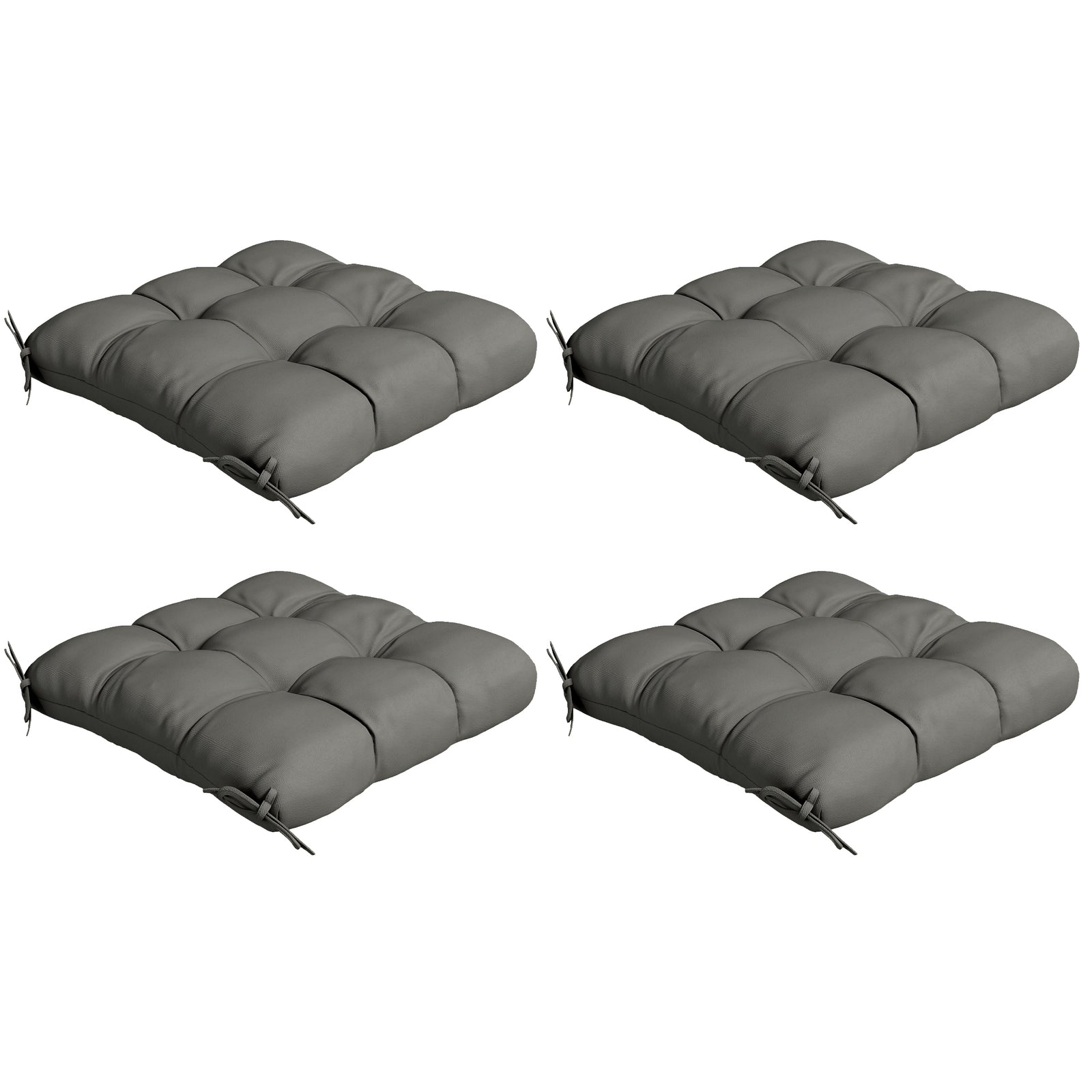 Set Of 4 Outdoor Seat Cushion W/ Ties, For Garden Furniture | Charcoal Gray