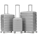 Set Of 3 Hard Shell Suitcase Cabin & Check In Cases With Tsa Lock - Overhead Cabin With Medium & Large Check-in Bag | Set of 3 | Silver