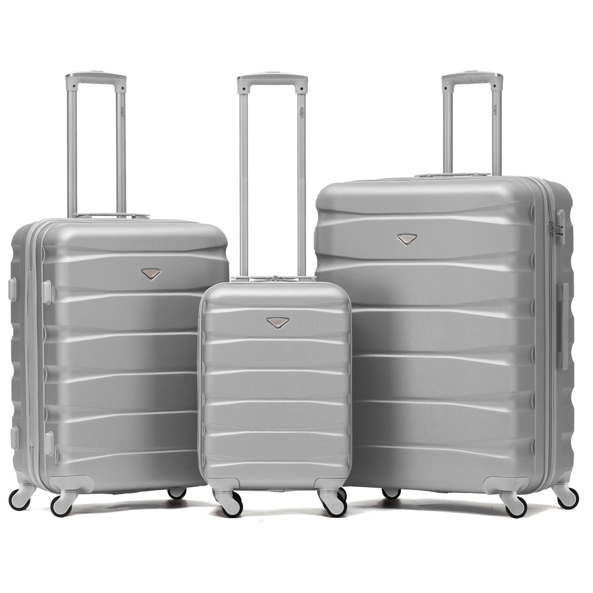Set Of 3 Hard Shell Suitcase Cabin & Check In Cases With Tsa Lock - Overhead Cabin With Medium & Large Check-in Bag | Set of 3 | Silver