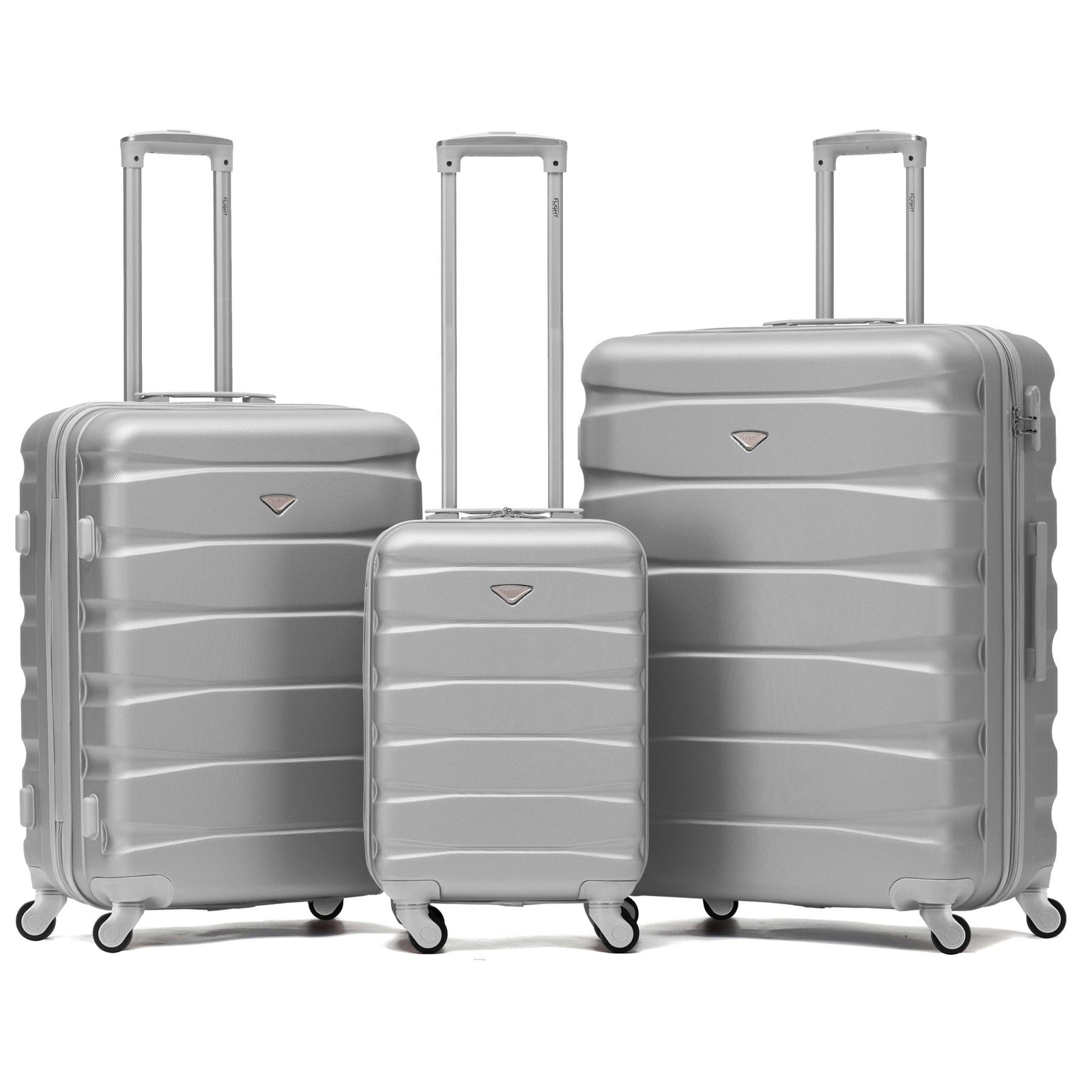 Set Of 3 Hard Shell Suitcase Cabin & Check In Cases With Tsa Lock - Overhead Cabin With Medium & Large Check-in Bag | Set-of-3 | Silver