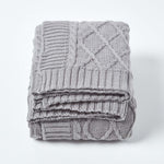 Cable Knit Diamond Pattern Cotton Throw | 130cm x 170cm | Grey