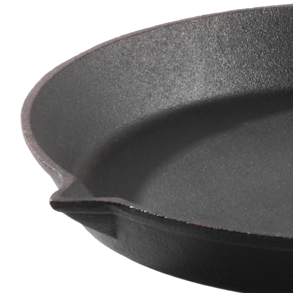 22/25/29cm Dia Round Cast Iron Skillet With Removable Wooden Handle And Oil Spout | Medium | Black