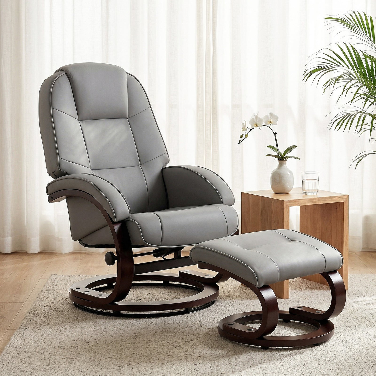 Recliner Chair With Footstool, Swivel Recliner Armchair | Grey