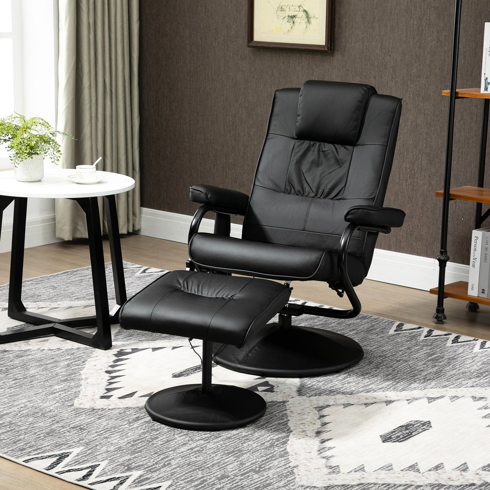 Massage Recliner Chair Cushioned Ottoman 10 Point Vibration | One Size | Black
