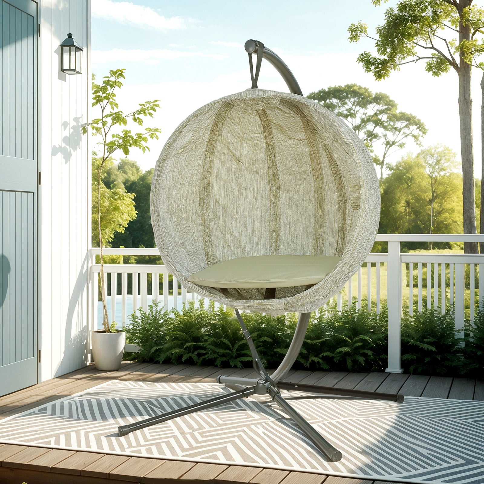 Hanging Egg Chair Outdoor Indoor Swing Chair, Folding Basket | Khaki