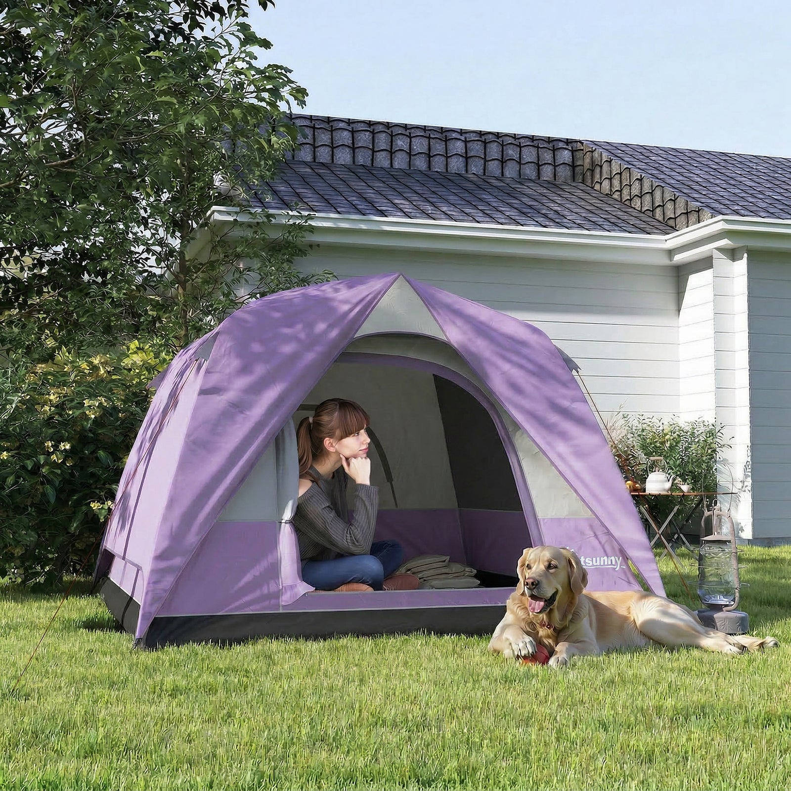 3-4 Person Camping Tent, Waterproof Tent | Purple