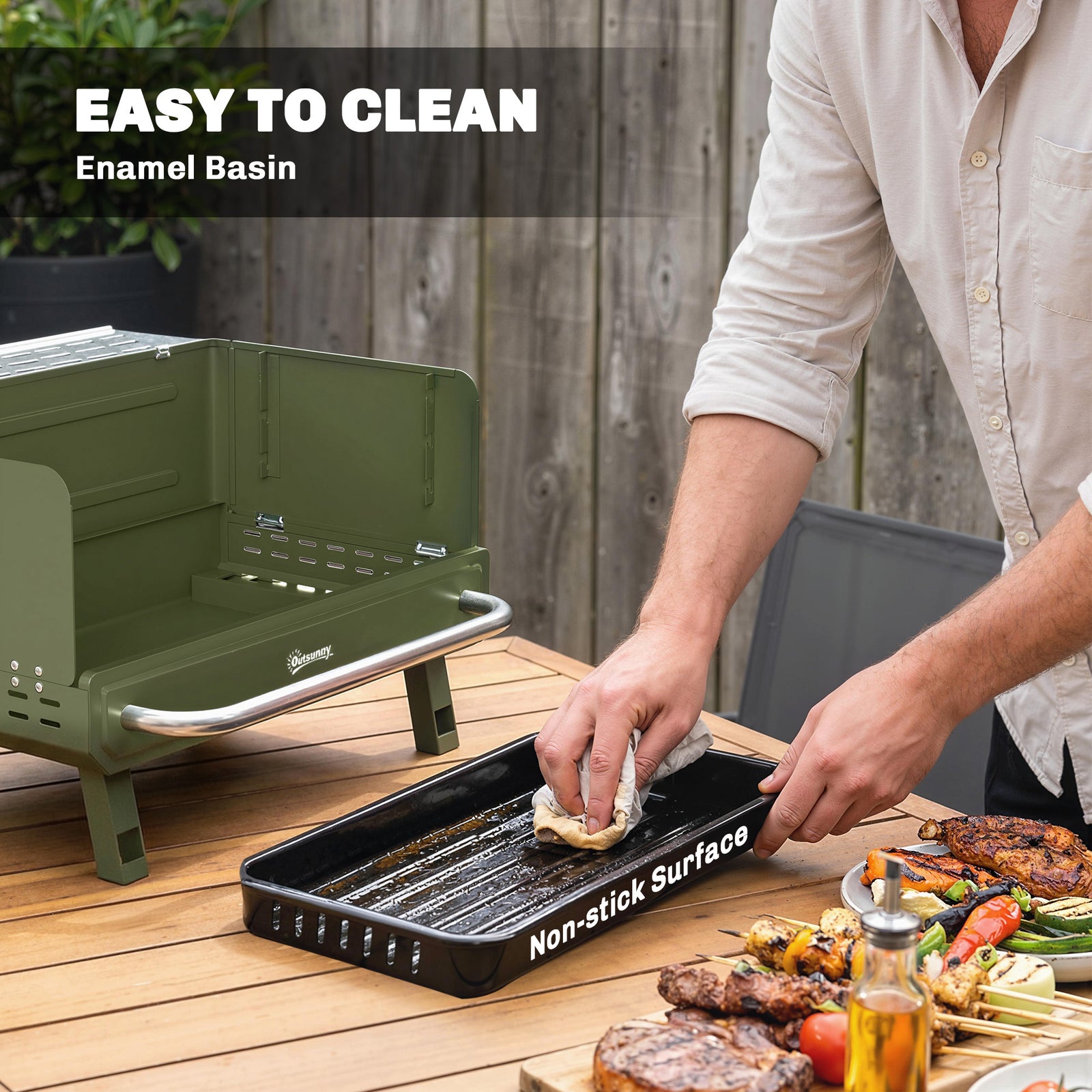 Portable Barbecue Grill With Adjustable Grates For Camping | Green