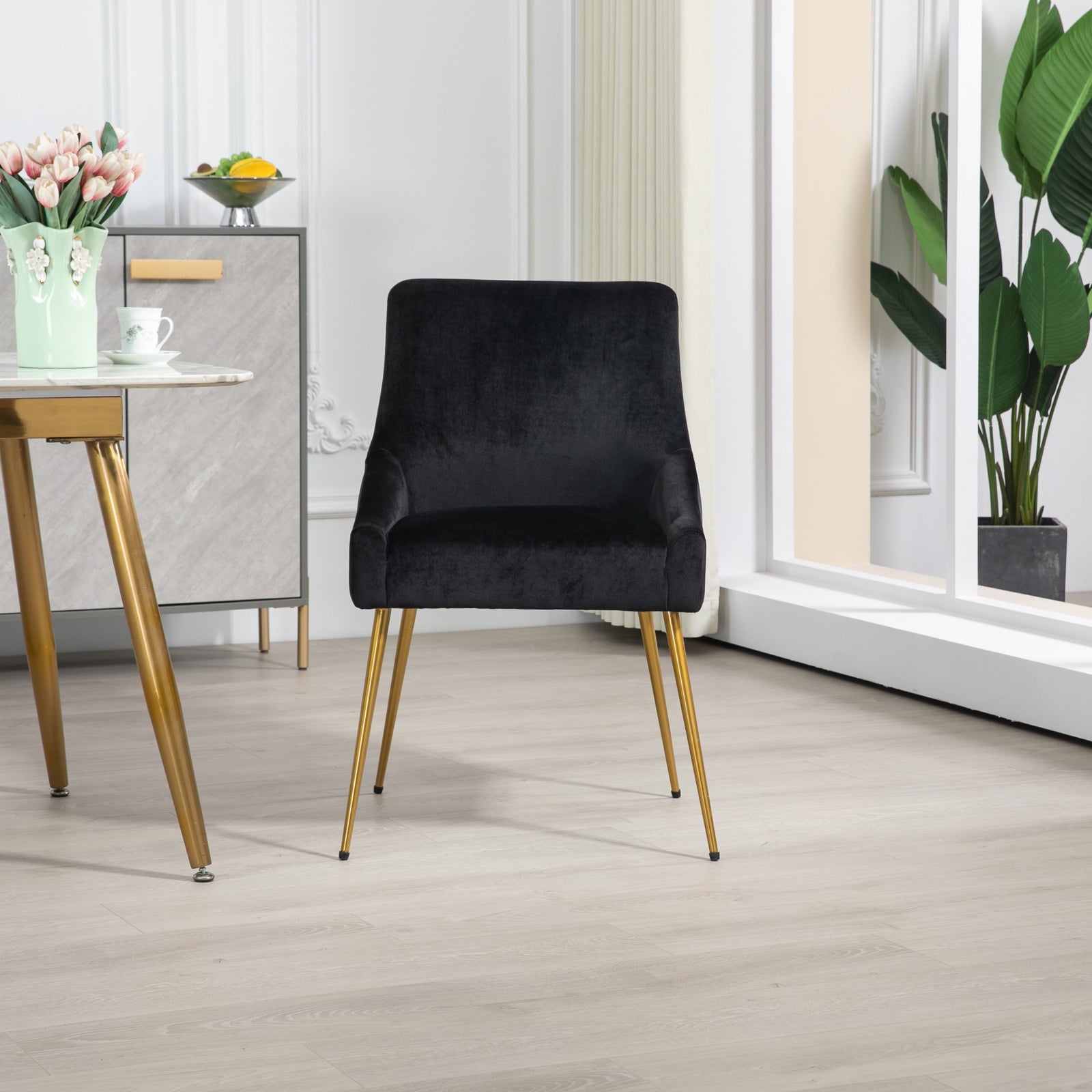 Set Of 2 Lograto Velvet Dining Chairs | Black