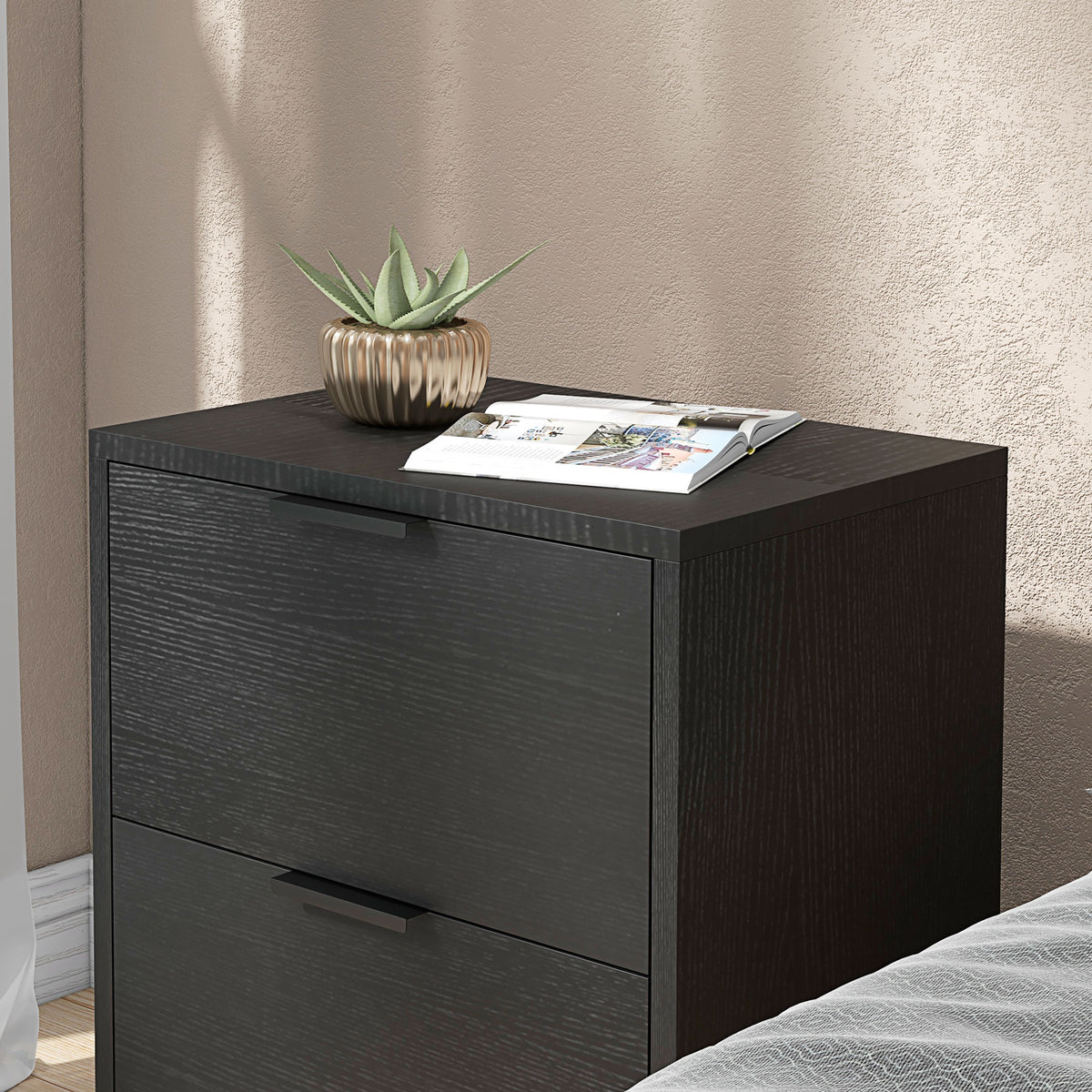 Bedside Tables Set Of 2 With 2 Drawers For Bedroom | Set of 2 | Black