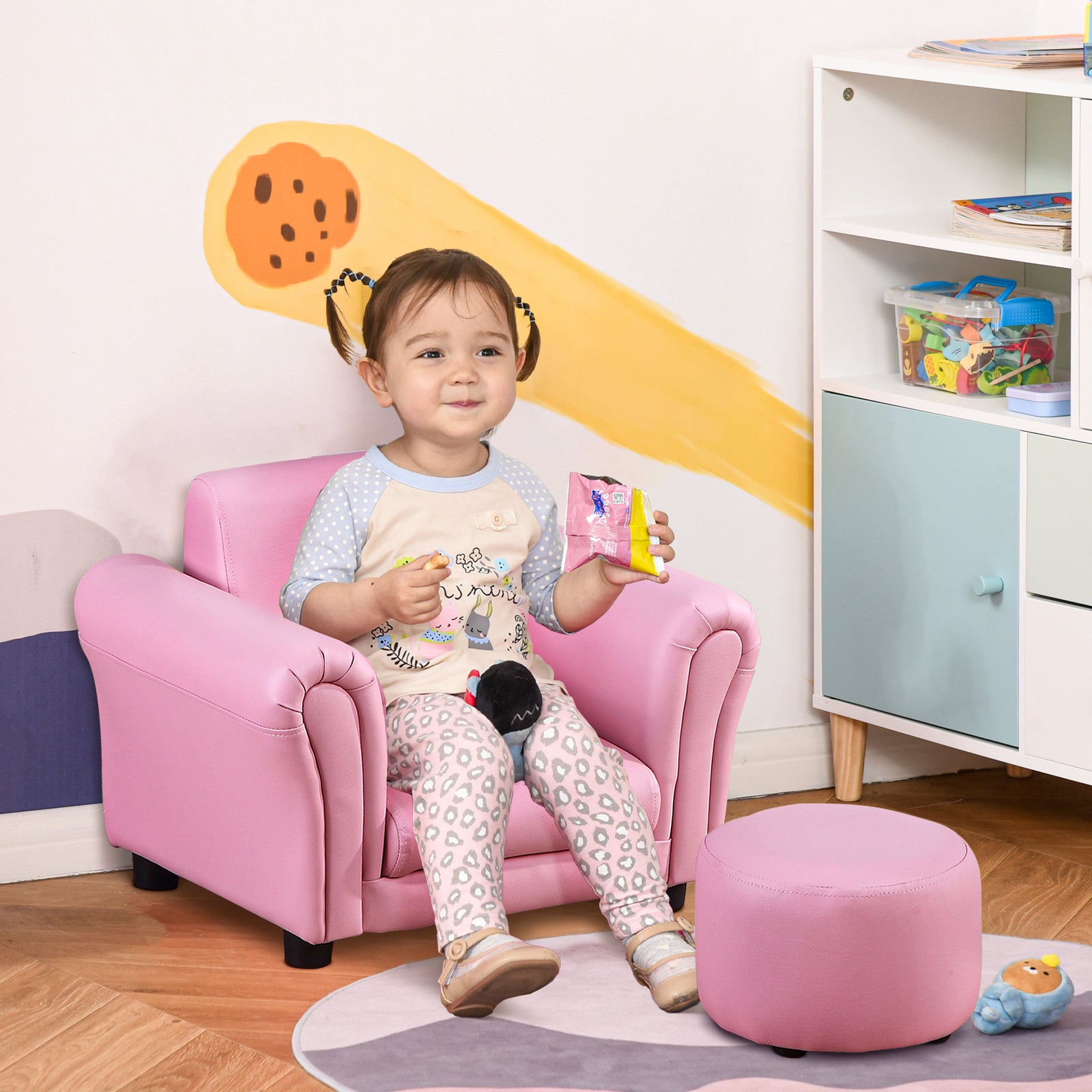 Kids Sofa Chair Set Armchair Seating Seat Bedroom Playroom Stool | Pink
