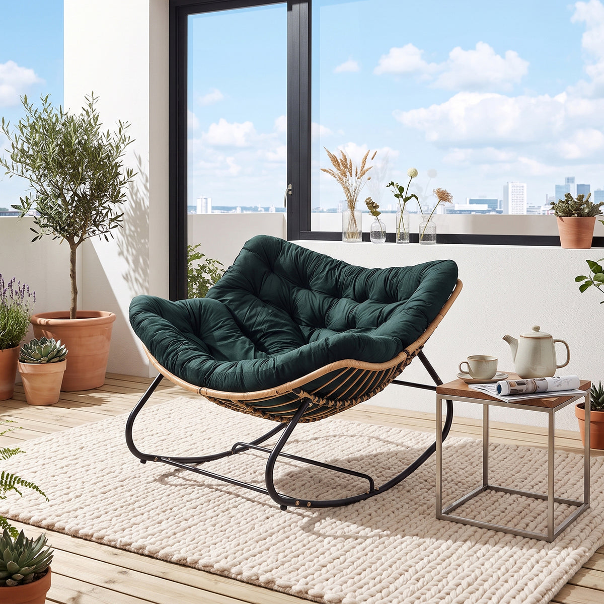 Modern Rocking Chair with Cushion – Compact | Green