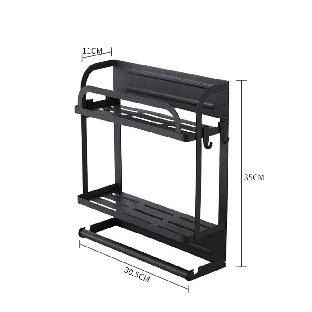 2-tier Magnetic Fridge Organizer With Paper Towel Holder And Removable Hooks