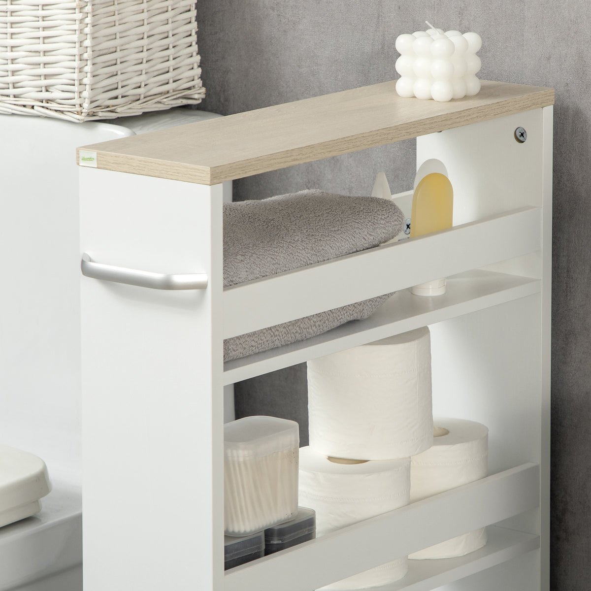 kleankin Storage Trolley With Wheels And Handle, White